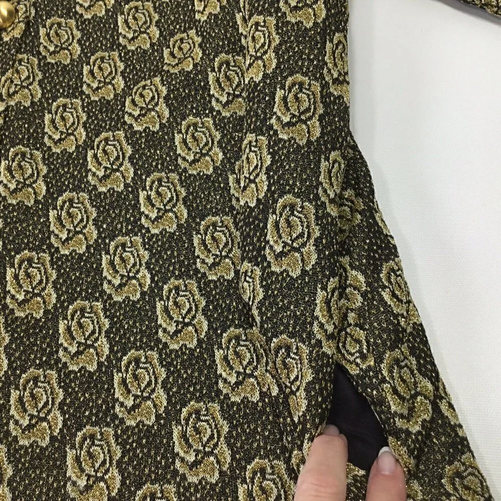 Vtg Dressing Gown Timely Fashions Womens Sz 14 Kimono Robe Gold Black 3/4 Sleeve